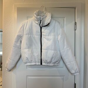 Wild Fable White Puffer Jacket with Black Trim